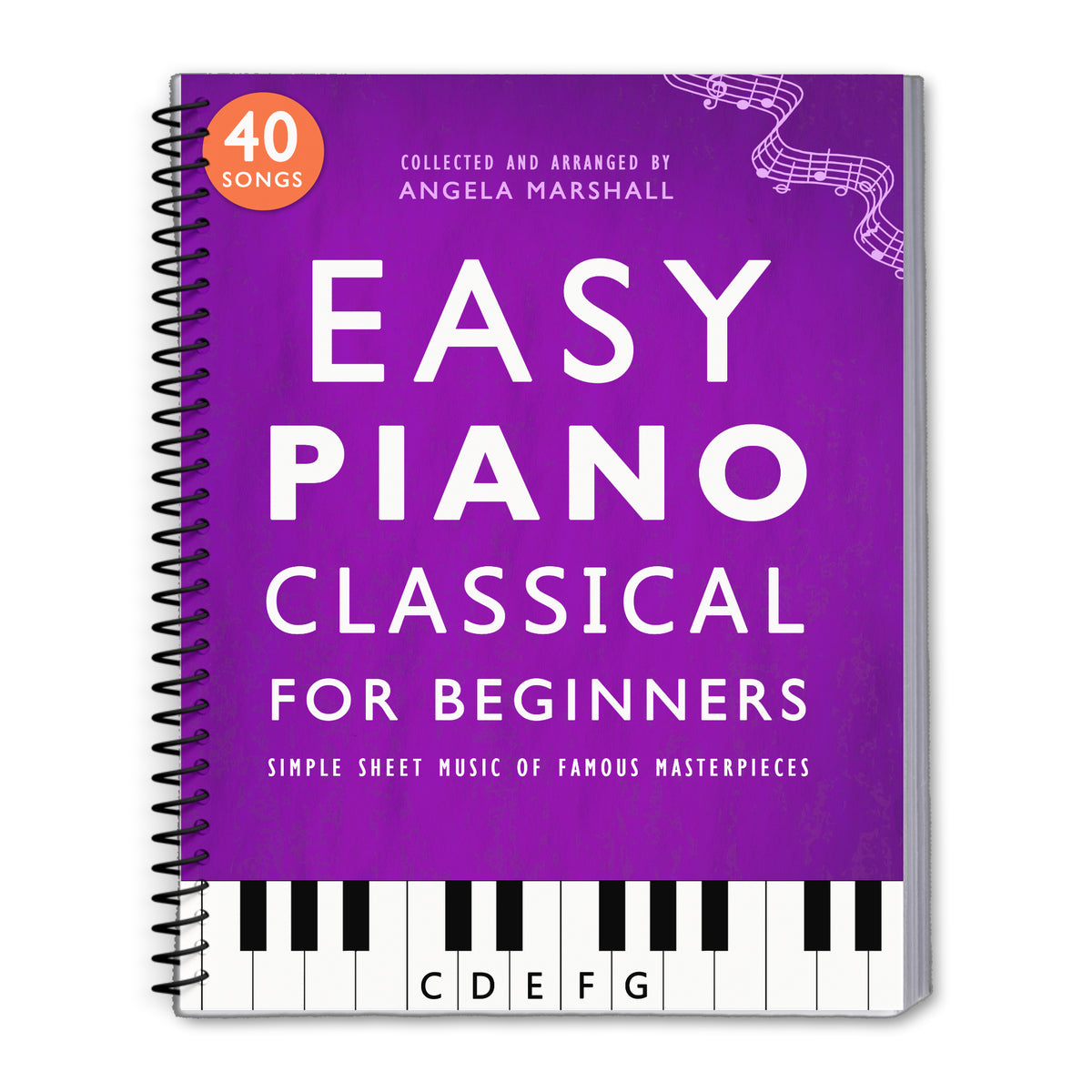 Purple book titled 'Easy Piano Classical for Beginners' with a piano keyboard illustration on a white background.