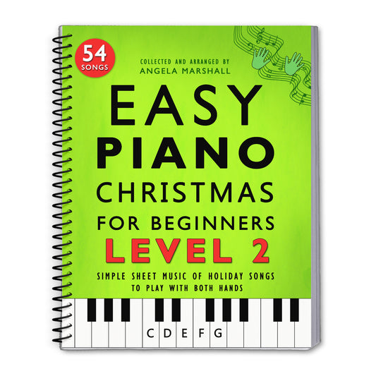 Music book titled 'Easy Piano Christmas for Beginners Level 2' on a white background