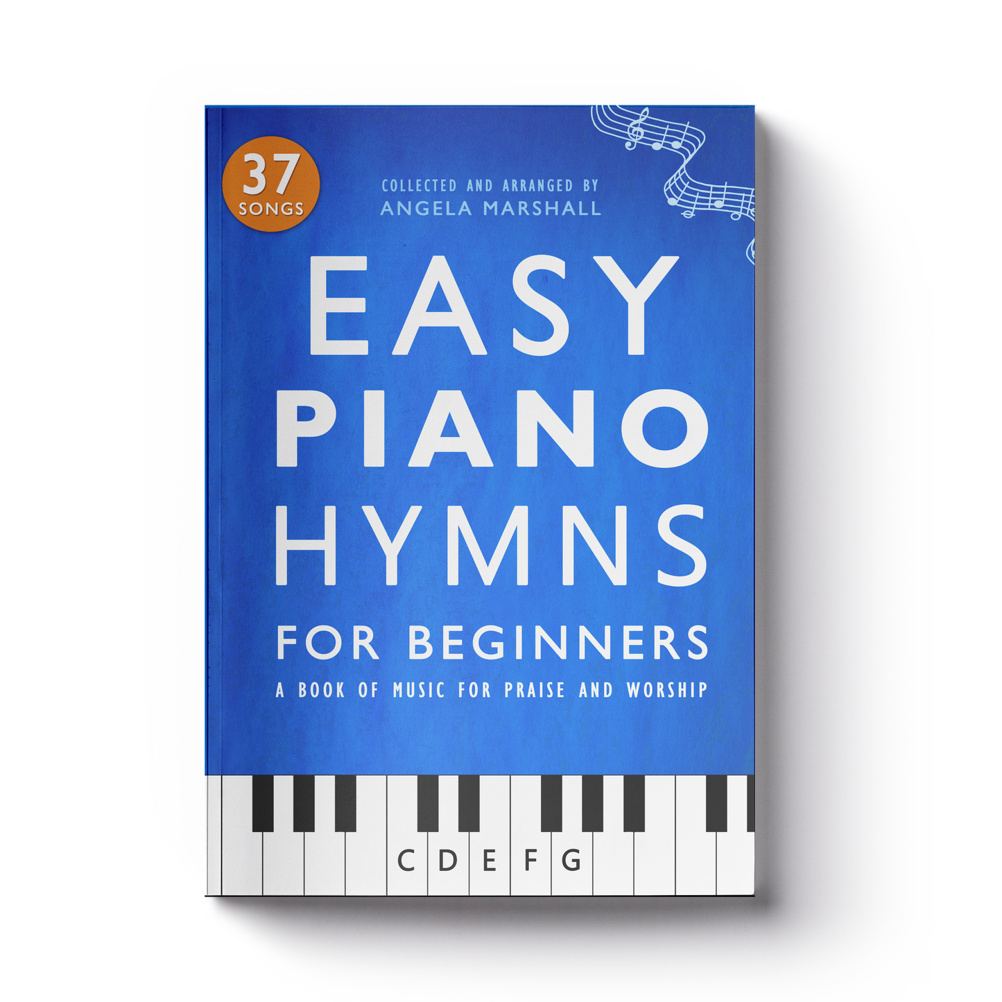 Book titled 'Easy Piano Hymns for Beginners' on a white background
